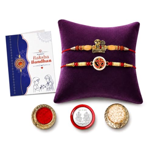 Image of Oblivion Rakhi For Brother - Elegant Stylish God Designer Rakhi with Beads and Silver Colour Pooja Coin, Tilak Set & Greeting Card - Traditional Raksha Bandhan Combo for Bhai