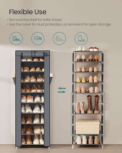 Image of SONGMICS 10-Tier Shoe Rack, Shoe Storage Cabinet with Dustproof Cover, Free-Standing Storage Organizer for Closet, Entryway, Hold 20 Pairs of Shoes, for Sneakers, High Heels, Gray URXJ034GN02