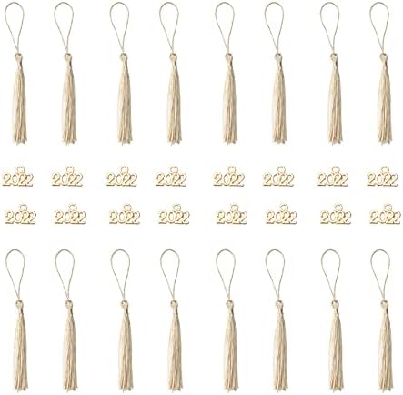 Ruwado 30 pcs Tassel with 2022 Year Charms Metal Soft Mini Silky Handmade Tassels for Graduation Keychain DIY Jewelry Making Necklace Earring Grad Gift Crafting Project Party Favors