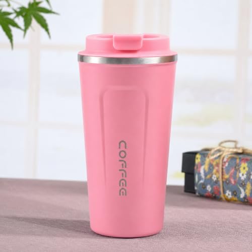 Image of Premium Stainless Steel Coffee Mug with Leak-Proof Lid - 510ml Vacuum Insulated Travel Tumbler for Hot & Cold Beverages, Double Walled Reusable Coffee Cup for Office, Home & Car (Pink)