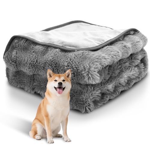 Nobleza Dog Blanket Washable 100x80cm, 400GSM Fluffy Bubble Fleece Pet Blanket, Premium Dog Blankets for Medium Dogs and Cats, Reversible Ultra Soft Warm Kitten Puppy Throw Blankets for Bed Sofa, Grey