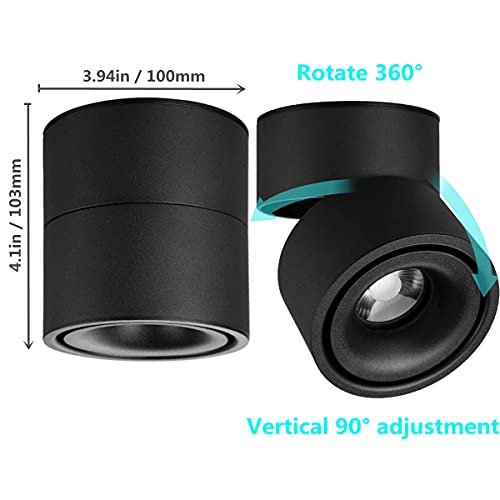 Image of LED Dimmable Ceiling Art Spotlight - 360Adjustable Indoor Surface Mounted 10W COB Lighting -Stepless Dimming Warm Light 3000K to Cool White 6000K Ceiling Downlight-Wall Swivel Lamp (Black)