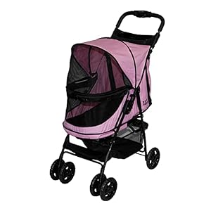 Pet Gear No Zip Happy Trails Pet Stroller for CatsDogs Zipperless Entry Easy Fold with Removable Liner Safety Tether Storage Basket Cup Holder 3 Colors