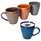 MamboCat Amor 4tlg Set Kaffeebecher I 260ml I Keramik Becher mit Rillenstruktur I Terrakotta, Braun, Blau & Grau I für Kaffee, Tee, Kakao, Latte Macchiato
