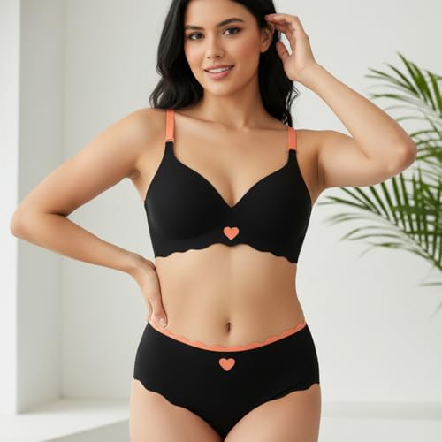 Image of Women Bra Panty Set Soft Natural Support Seamless Backless Summer Bra Panties Set | Adjustable Straps and Heart Design Lingerie Set | Women's Suit Push-Ups Sports Underwear Bra Set