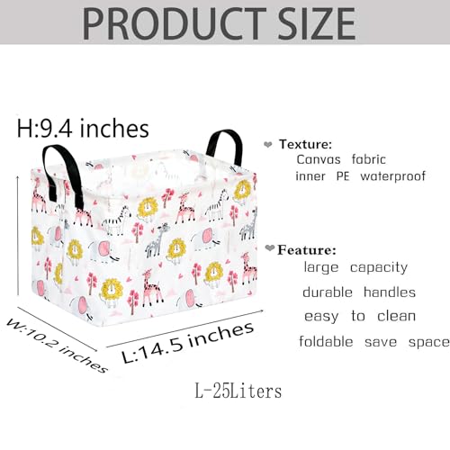 Image of Gift Toy Storage Basket for Girls and Boys, Storage Organizer for Nursery Hamper Home Bedroom Laundry Hamper Shelf Easter Baskets (Pink Zoo)