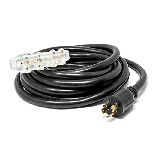 WEN PC2525-4 25 ft. 30-Amp 10-Gauge STW Fan-Style 10/4 Generator Extension Cord (converts L14-30R to four 5-20R outlets)