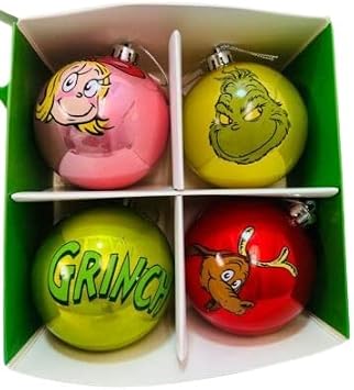 The Grinch Christmas Tree Decoration Dr Seuss Baubles Home Decor Hanging Seasonal Decoration Festive Item NEW (Pack Of 4 Baubles)