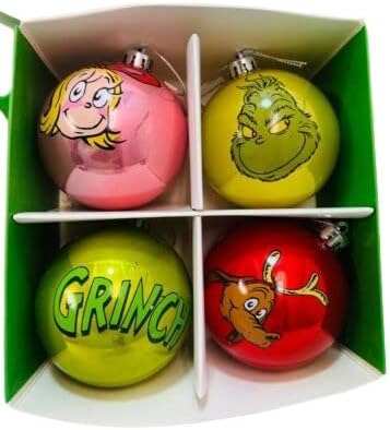The Grinch Christmas Tree Decoration Dr Seuss Baubles Home Decor Hanging Seasonal Decoration Festive Item NEW (Pack Of 4 Baubles)