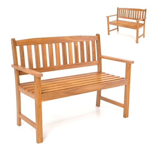 SFAREST Wooden Garden Bench, 2-Seater Patio Loveseat Chair with Armrests, Outdoor Furniture Park Porch Seating for Backyard Porch Balcony Deck (110 x 56 x 86 cm)