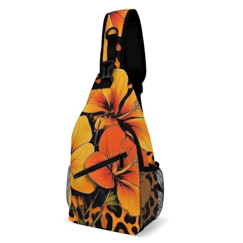 Sac de poitrine élégant orange jaune fleurs florales et léopard