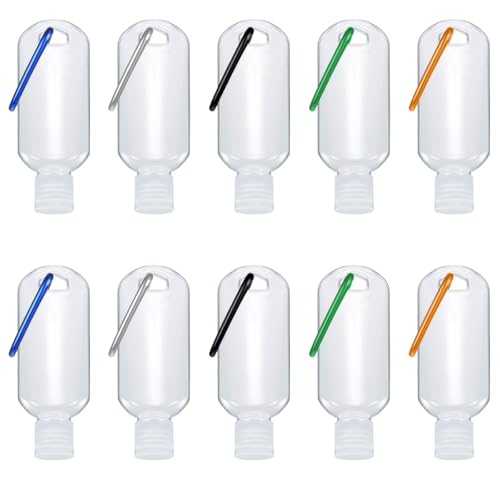 Mini Hand Sanitiser, Clear Portable Travel Bottles, 10PCS 50ml Refillable Travel Bottles, Hand Sanitiser With Clip, Hand Sanitizer Containers, Leakproof Travel Squeeze Bottle for Liquids Disinfectant