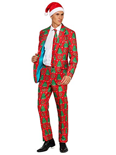 Suitmeister Christmas Suits for Men  Christmas Trees  Ugly Xmas Sweater Costumes Include Jacket Pants & Tie + Free Hat  XL