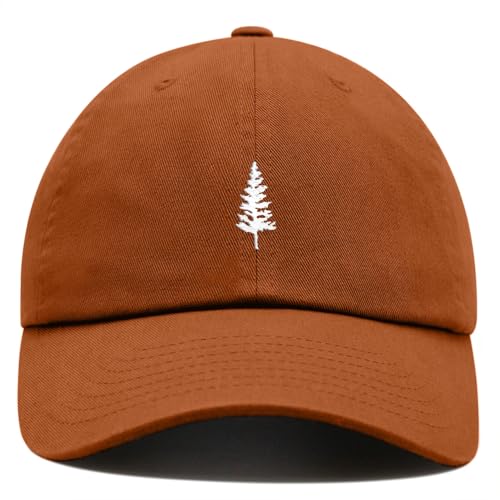 Pine Tree Baseball Cap Embroidered Cotton Adjustable Dad Hat (US Alpha One Size Burnt Orange)