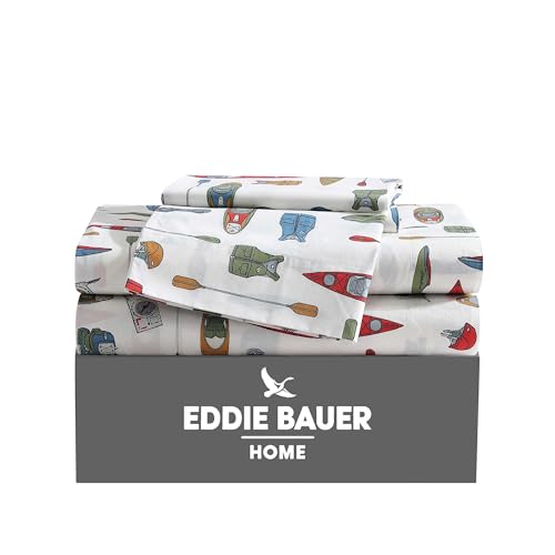 Image of Eddie Bauer - King Sheets, Cotton Percale Bedding Set, Crisp & Cool Home Decor (Kayak Adventure, King)