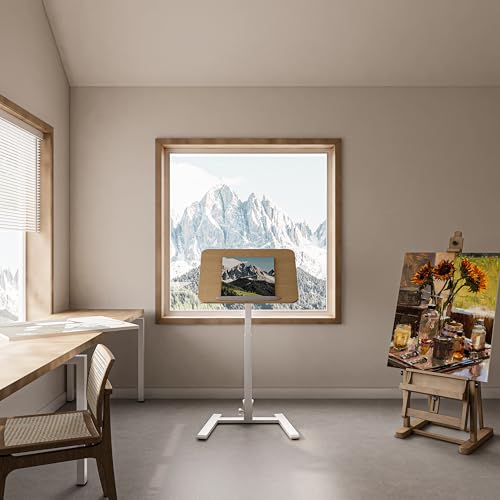 Image of alawooder 25 inch Mobile Folding Desk: Pneumatic Sit-Stand, No Assembly | 29-42 inch Height Adjustable Rolling Laptop Desk, Hidden Wheels, 0-90 Tilt Top. Ideal for Home Office, Craft & Study.