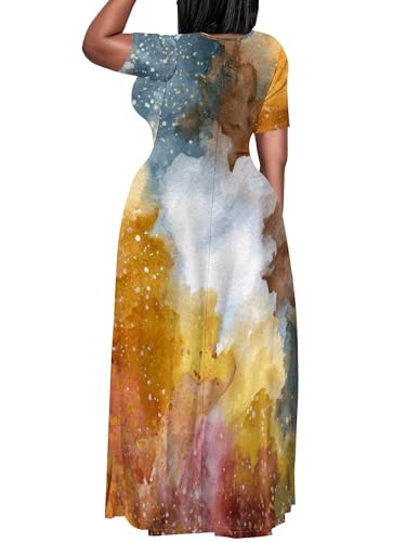 Image of SUZONANA Plus Size Dresses for Women Summer Casual Maxi Dress Short Sleeve Loose Vacation Dress