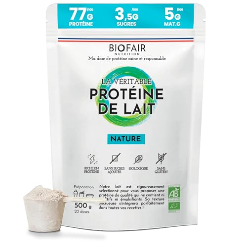 BIOFAIR NUTRITION - Proteinas Whey Orgánica - Saludable, 100% Natural y Procedente de Nuestros Pastos Franceses - Sabor Natural y Neutro - 500 Gr