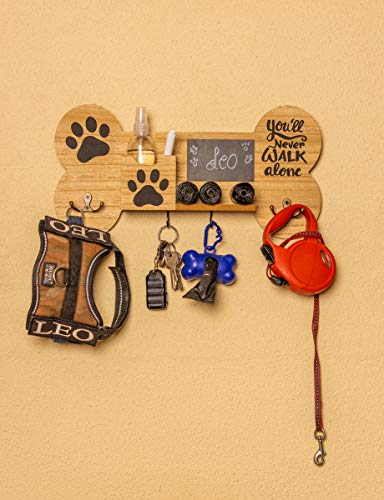 Emotiset hölzerne Wandaufhänger mit 6 Haken Ideal für hängende Leinen und Zubehör für Ihren Hund oder Pet.Customizable mit Chalkboard enthält Kreide marker.Gift Tierliebhaber.