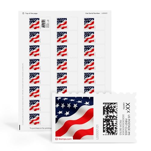 NetStamps Printable Postage Labels (Stamps.com Subscription Required) - Print Approved Postage - Inkjet & Laser Printers - Business Personal Home (Stars & Stripes 10 Sheets)