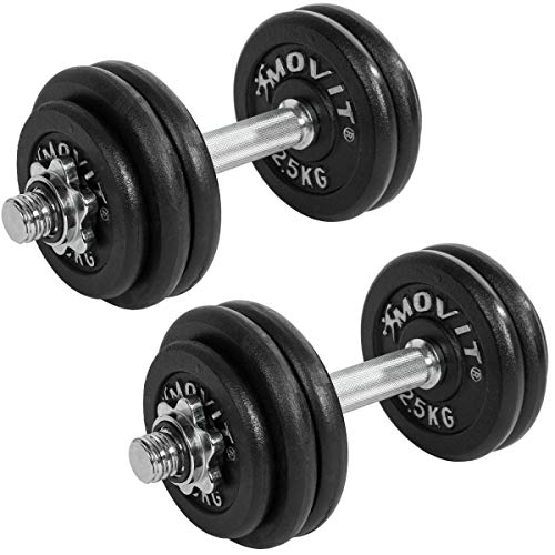 MOVIT® Kurzhanteln PRO 2er Set, Gusseisen Hanteln, 30kg bestehend aus 2x 15kg, Stangen 30mm Standardnorm, Griffe gerändelt, Sternverschlüsse, Hantel Set Kurzhantelset Gewichte