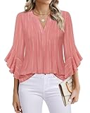 Timeson Womens Blouses 3/4 Sleeve: Office Attire - Women Business Casual Tops - Womens Work Shirts Chiffon Ladies Professional Formal Clothes Loose Fitted Striped Plus Size Maternity Fall Outfits 2XL
