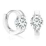 Besalon Silver Huggie Hoop Earrings for Women Small Hoop Earrings White April Birthstone White Gold
