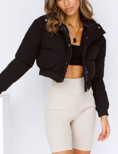 Uaneo Womens Cropped Puffer Jacket Stand Collar Zip Up Winter Padded Down Coats2