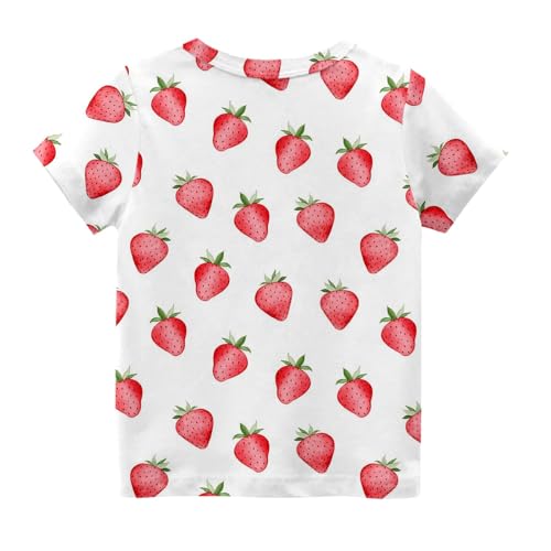 BILIKEYU Kids Summer T Shirts Cute Strawberry Graphic Short Sleeve Crewneck Casual Loose Tee Tops Boys Girls 33