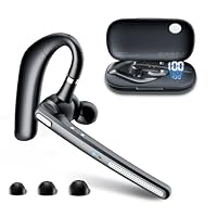 COTOE Bluetooth Headset V5.3, Kabelloser Ohrhörer mit 500 mAh Ladehülle, Freisprech-Kopfhörer, Geräuschunterdrückung, Mikrofon für Büro/Fahren/Business,Schwarz