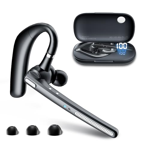 COTOE Bluetooth-Headset V5.3, kabelloser Ohrhörer mit 500 mAh Ladehülle, Freisprech-Kopfhörer, Geräuschunterdrückung, Mikrofon für Büro/Fahren/Business,Schwarz