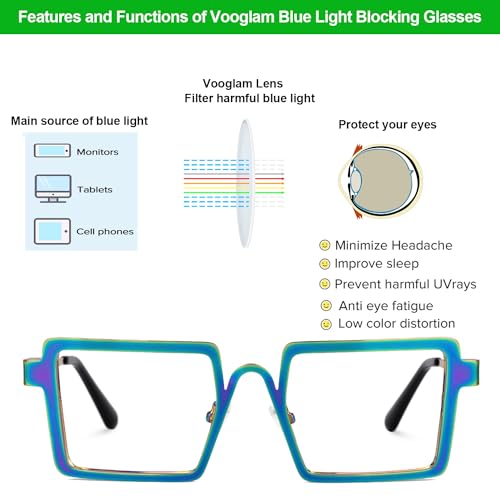 Image of VOOGLAM Stylish Rectangle Blue Light Blocking Glasses for Women Anti UV Eyestrain Eyewear Cairbre