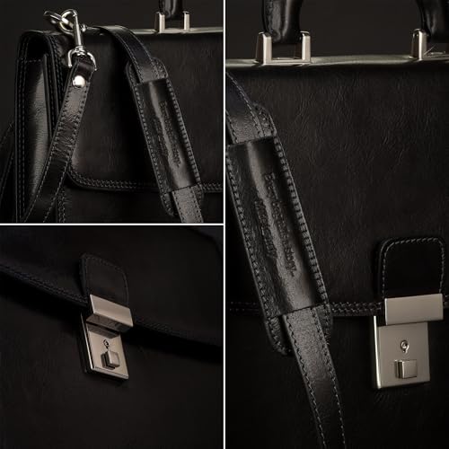 Mountain Briefcase Black Time Resistance : serviette en cuir véritable pour ordinateur