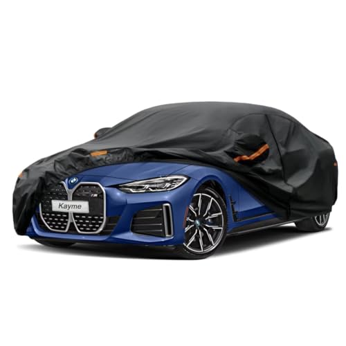 Kayme Sedan Car Cover Fit for BMW i4 (2022-2025) Automobiles All Weather Waterproof, Outdoor Cover Sun Rain Protection, with Lock and Zipper Door.Blac
