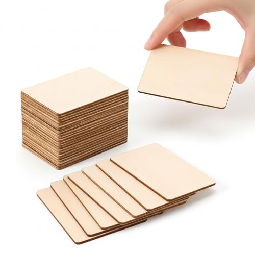 100 Pcs Unfinished Wood Pieces Blank Wood Squares Round Corner for Painting Writing Carving Letter Scrabble DIY (2.08 x 1.37 Rectangle)