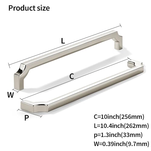 khtumeware 2-Pack 10 Inch Square Polished Nickel Cabinet Pulls, Solid Zinc Alloy Heavy-Duty Handles for Kitchen/Bathroom Cabinets, Drawers & Cupboards (10 Inch Center to Center) by khtumeware - Used condition - Image 2