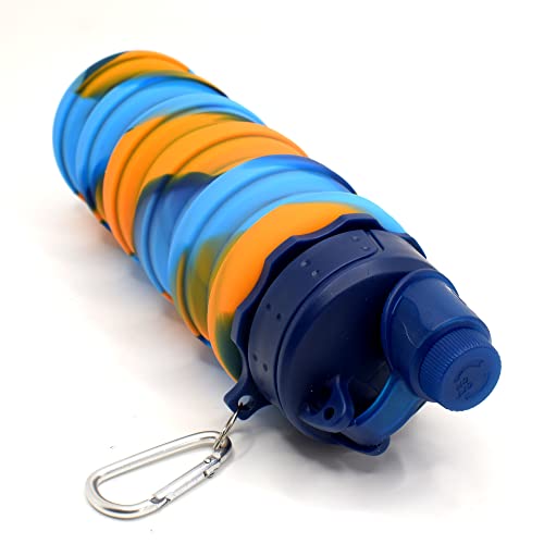 Image of Kiditos Collapsible Water Bottle, Expandable Silicone Foldable Bottle for Kids Sports, Trekking, Cycling, Outdoor, College & School Water Bottle With Sipper Lid and Snap Hook, Orange