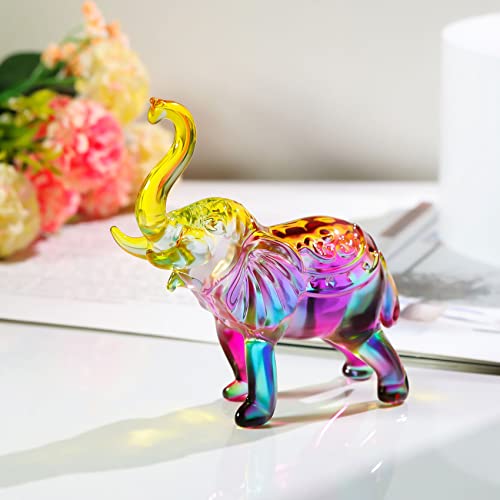 Image of YWHL Crystal Glass Elephant Figurine Gift for Women Colorful Elephant Decor