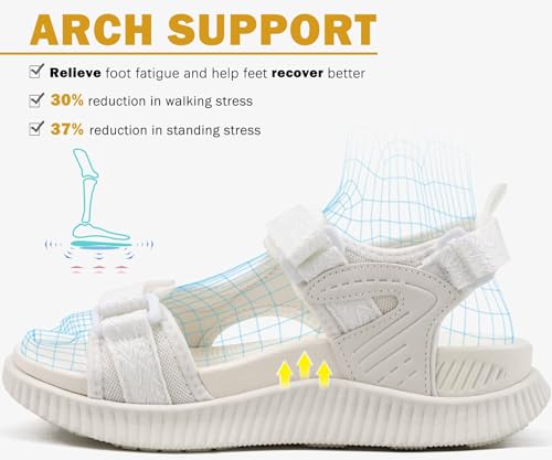Image of KuaiLu Womens Orthopedic Walking Sandals with Comfortable Arch Support Plantar Fasciitis Relief Summer Outdoor Hiking Sport Recovery Adjustable Strap Athletic Chunky Cushion Shoes