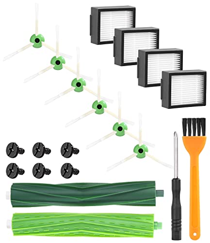 Pièces accessoires de Remplacement aspirateur pour iRobot Roomba, Kit Compatible série et i E5 E6 i7 i7+ i3 i3+ i4 i4+ i6 i6+ j7 j7+ i8 i8+,4 filtre,6 brosses latérales, 1 jeu de brosses en caoutchouc