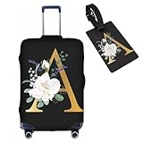 HAUYE Funda de equipaje con etiqueta de equipaje, elástica, lavable, elástica, protector de maleta, antiarañazos, funda de maleta de viaje para niños y adultos, Letra A de flores, XL (for 29-32 inch