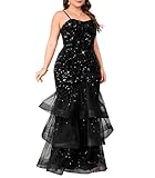 dasmzper Women Sexy Sleeveless Sequin Mesh Patchwork Maxi Dress Red Plus Size Sling Cocktail Party Formal Gowns