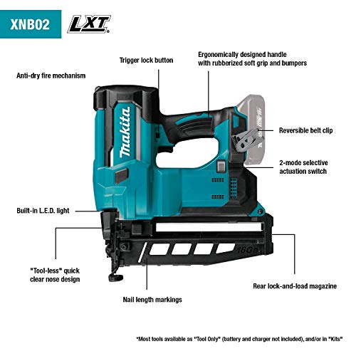 Makita Xnb02Rj 18V Lxt 2-1/2" Straight Finish Nailer Kit, 16 Ga #TOP1