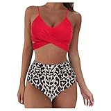 XUNN Damen Bikini Set Push up Verstellbar Crossover Ties-up Neckholder Bikinioberteil Zweiteiliger Badeanzug Triangel Gedruckt Niedrige Taille Sport Bikinihose Strandkleidung Strandbikini