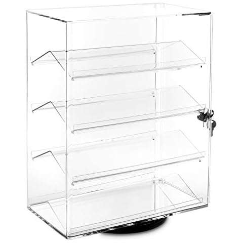 MOOCA Premium 360-Degree Rotating Acrylic Eyewear Showcase with 4 Removable Shelves and Key Lock, Acrylic Display Case, Ideal for Sunglasses, Jewelry, and Collectibles Display Cover