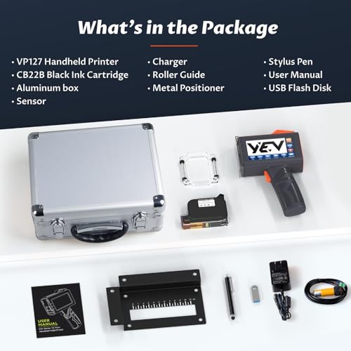 Image of YEV Handheld Inkiet Printer VP127 Upgraded Enhanced 16-Hour Continuous Printing with Photoelectric Sensor for Batch Numbers, Logos, Serial Numbers, Barcodes, and QR Codes on Various Materials (Orange)