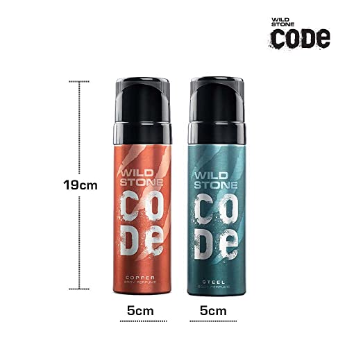 WILD STONE CODE Steel And Copper Long Lasting No Gas Body Perfume Spray For Men, Pack Of 2 (150Ml Each)