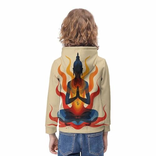Sweat à capuche enfant imprimé 3D Méditation | Pull chaud pour hiver avec poche - 4