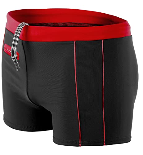 Aquarti Herren Badehose Kurz mit Kontrastpaspel, Farbe: 010 Schwarz/Rot, Größe: 3XL