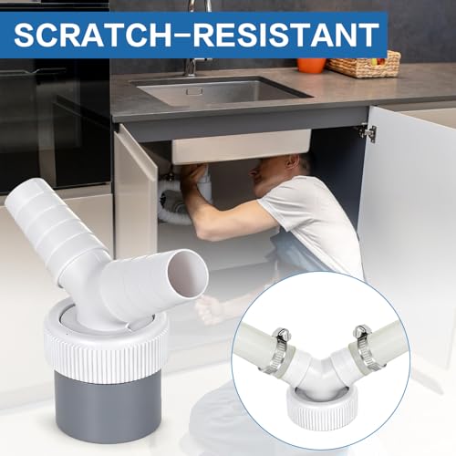 Abfluss Waschmaschine Doppelanschluss Y-Adapter, Doppelanschluss Abfluss Adapter für Waschmaschine und Geschirrspüler, mit Eingangsstutzen von 19-24 mm und Abgang 40mm Rohr mit Schlauchschelle